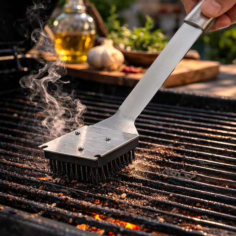 Set 6 ustensile profesionale pentru gratar BBQ, otel inoxidabil, accesorii cu pensula si perie pentru curatare, husa neagra pentru transport, 0.757 kg [8]