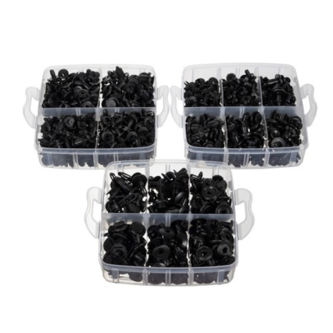 Set 620 clipsuri universale auto, 5 chei extractoare, 16 tipuri de pini, 18 dimensiuni diferite, plastic, negru, cutie depozitare – kit complet pentru reparatii si fixari auto [1]