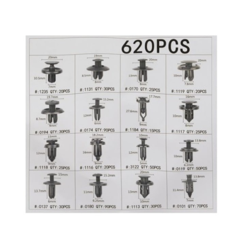 Set 620 clipsuri universale auto, 5 chei extractoare, 16 tipuri de pini, 18 dimensiuni diferite, plastic, negru, cutie depozitare – kit complet pentru reparatii si fixari auto [6]