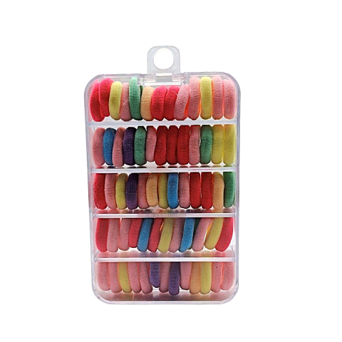 Ingrijire fata - Set 65 elastice pentru par, culori diverse – material moale, elastic, rezistent si delicat cu parul, ambalate in cutie transparenta
