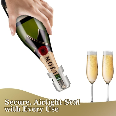 Set 6x Dop pentru sticle de vin, sampanie, alte bauturi, wine stopper, otel inoxidabil, silicon, argintiu [4]