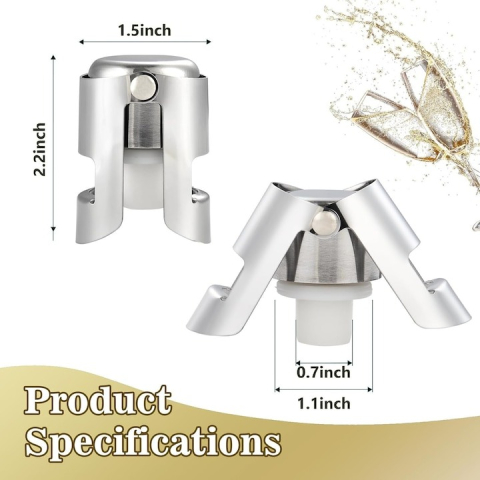 Set 6x Dop pentru sticle de vin, sampanie, alte bauturi, wine stopper, otel inoxidabil, silicon, argintiu [1]