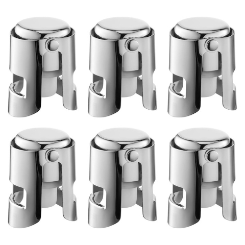 CASA & GRADINA - Set 6x Dop pentru sticle de vin, sampanie, alte bauturi, wine stopper, otel inoxidabil, silicon, argintiu