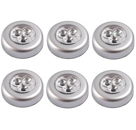 Iluminat LED - Set 6x Lampa universala autoadeziva cu 3 LED-uri, utilizare baterii de tip AAA - Argintiu