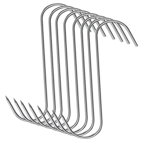 CASA & GRADINA - Set 8 carlige pentru afumatoare, argintii 14.5 cm, grosime 2.8 mm, inox rezistent forma S cu varf ascutit, pentru suspendarea carnii, macelarie si maturare