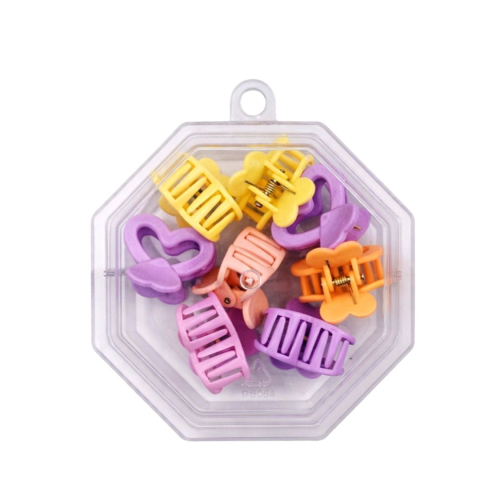 Set 8 cleme par 1,5 cm, forma inimioara, cutie hexagonala, multicolore, pentru fetite [1]