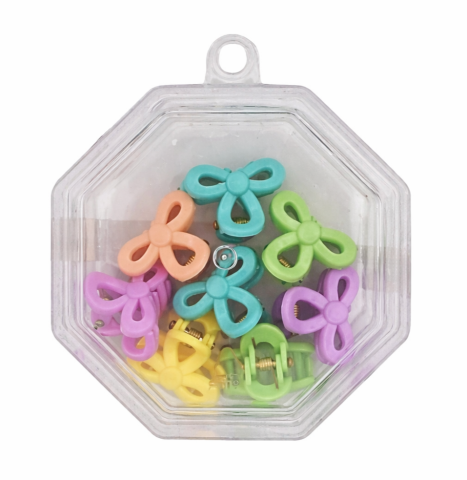 Set 8 cleme par fundita 1.5 cm pentru copii, plastic colorat, cutie hexagonala depozitare accesorii par fetite [2]