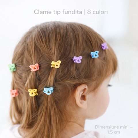 Set 8 cleme par fundita 1.5 cm pentru copii, plastic colorat, cutie hexagonala depozitare accesorii par fetite [7]