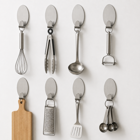 Set 8 cuiere autoadezive argintii 3 cm din metal, carlige fara gaurire [4]