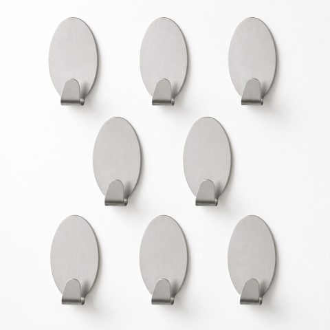 Casa - Set 8 cuiere autoadezive argintii 3 cm din metal, carlige fara gaurire