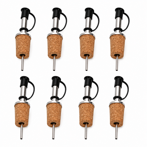 Set 8 dopuri pentru sticle, 9.2 x 2.3 cm, inox cu pluta naturala si capac silicon, dozare controlata pentru bauturi si cocktailuri [5]
