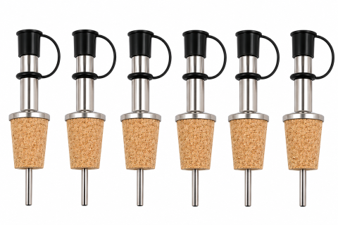 Set 8 dopuri pentru sticle, 9.2 x 2.3 cm, inox cu pluta naturala si capac silicon, dozare controlata pentru bauturi si cocktailuri [3]