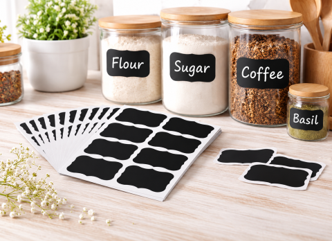 Set 8 etichete autoadezive negre 5,5 x 3,5 cm, tip tabla pentru scris [8]