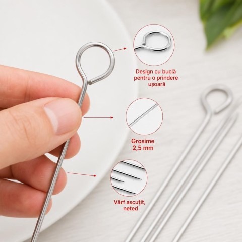 Set 8 frigarui metalice argintii 25 cm x 2,5 mm, tepuse din otel inoxidabil [1]