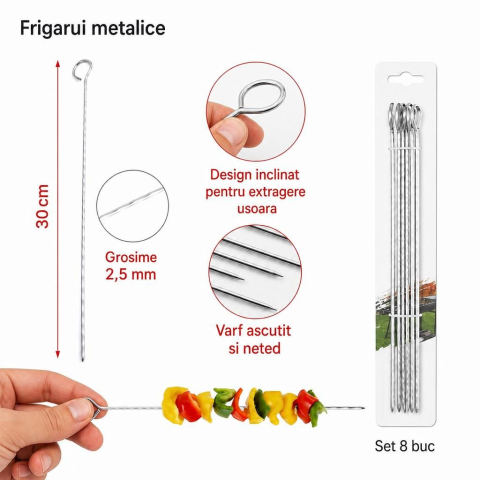 Set 8 frigarui metalice argintii 30 cm x 2,5 mm, tepuse din otel inoxidabil [2]