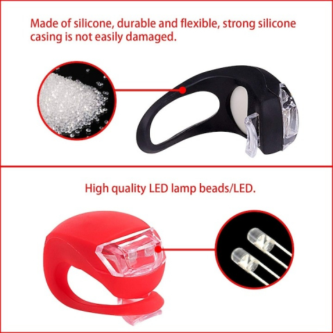 Set 8 lampi silicon pentru bicicleta, cu lumina alba, 3 moduri de luminare, impermeabile, culoare Negru+rosu [1]