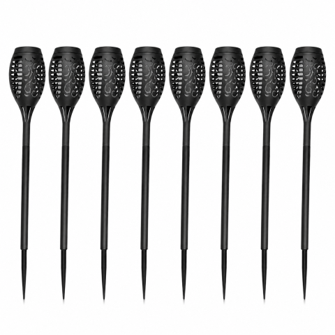 Set 8 Lămpi solare tip torță pentru grădină, efect flacără LED, iluminare automată, 51 x 7 cm, rezistente la intemperii, negre [2]