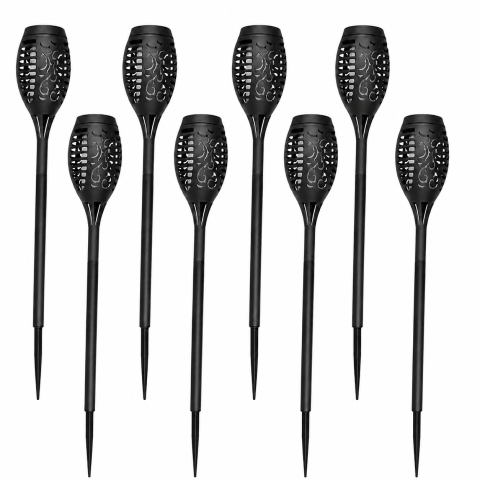 Set 8 Lămpi solare tip torță pentru grădină, efect flacără LED, iluminare automată, 51 x 7 cm, rezistente la intemperii, negre [8]