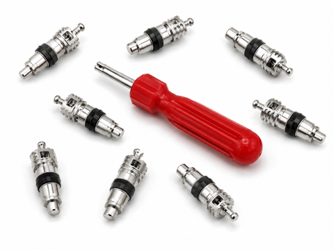 ARTICOLE AUTO - Set 8 Miezuri pentru Valve Auto Negre cu Surubelnita Universala pentru Demontare Ventile