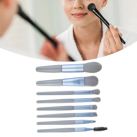 Set 8 pensule pentru machiaj, ten, ochi, buze, sprancene, maner plastic, albastru [1]