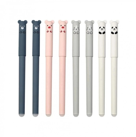 Set 8 pixuri cu cerneala albastra, functie de stergere, model cu animalute, grosime scriere 0.35 mm, multicolor, 14.5x1.5 cm, 8 rezerve incluse [3]