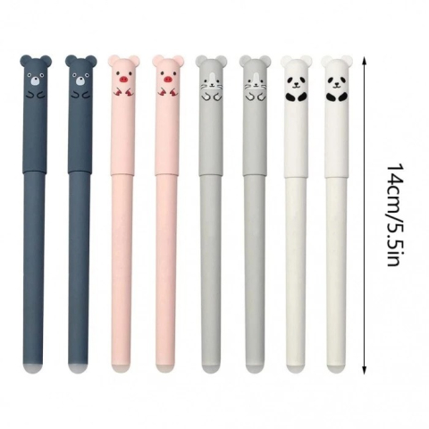 Set 8 pixuri cu cerneala albastra, functie de stergere, model cu animalute, grosime scriere 0.35 mm, multicolor, 14.5x1.5 cm, 8 rezerve incluse [1]