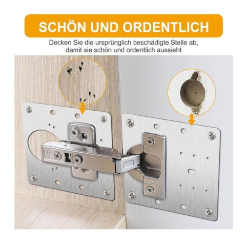 Set 8 placi pentru repararea balamalelor mobilier, inox rezistent, cu suruburi incluse, fixare durabila, 9 x 9 cm, argintiu [4]