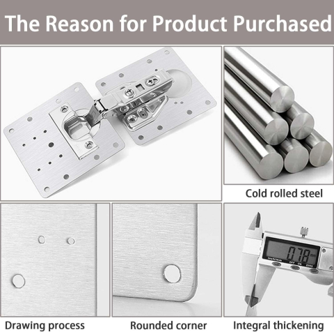 Set 8 placi pentru repararea balamalelor mobilier, inox rezistent, cu suruburi incluse, fixare durabila, 9 x 9 cm, argintiu [10]