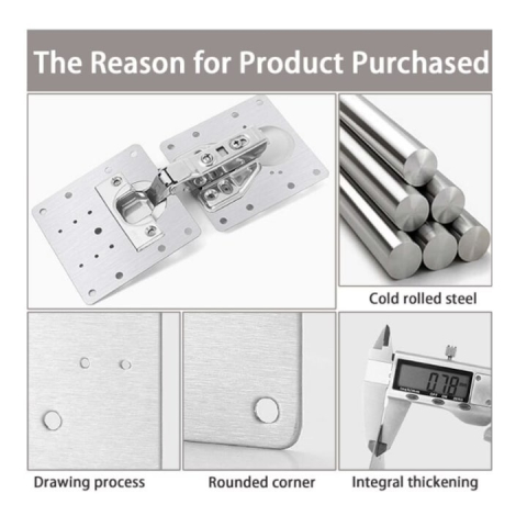 Set 8 placi pentru repararea balamalelor mobilier, inox rezistent, cu suruburi incluse, fixare durabila, 9 x 9 cm, argintiu [2]