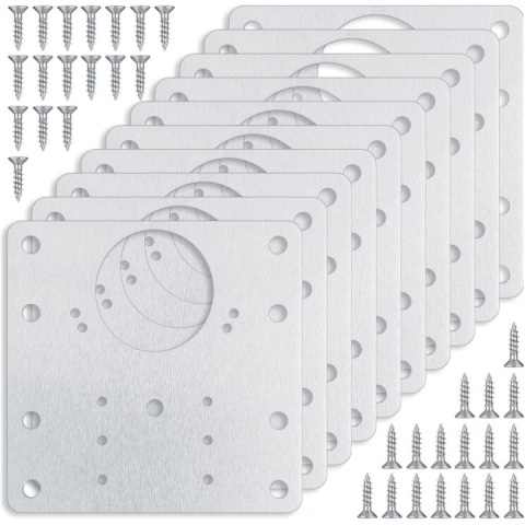 CASA & GRADINA - Set 8 placi pentru repararea balamalelor mobilier, inox rezistent, cu suruburi incluse, fixare durabila, 9 x 9 cm, argintiu