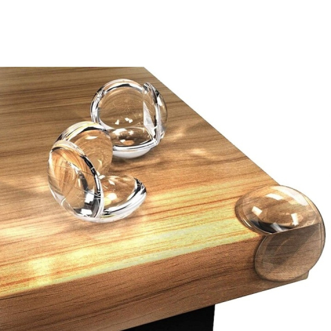 Set 8 protectii pentru colturi mobilier, rotunde, silicon moale, adeziv inclus, pentru siguranta copiilor, transparent [5]