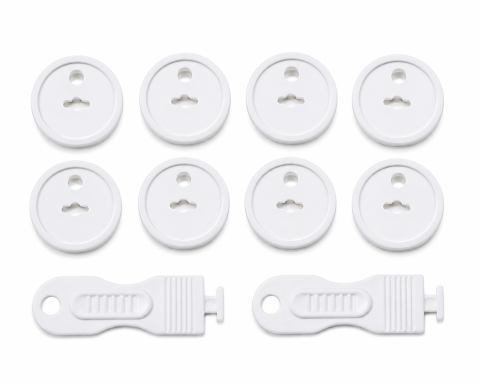 Set 8 Protectii pentru Prize cu 2 Chei de Deblocare, Sistem de Siguranta pentru Copii, ABS Rezistent, Alb, 3.7 x 2.3 cm [1]