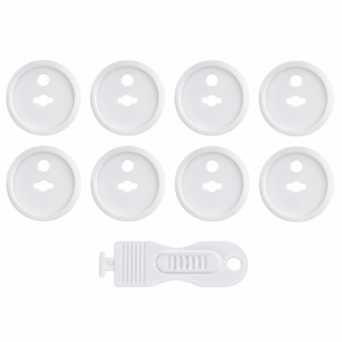 Protectie mobilier - Set 8 Protectii pentru Prize cu Cheie de Deblocare, Sistem Siguranta Copii, ABS Rezistent, Montare Rapida, Alb, 3.7 x 2.3 cm