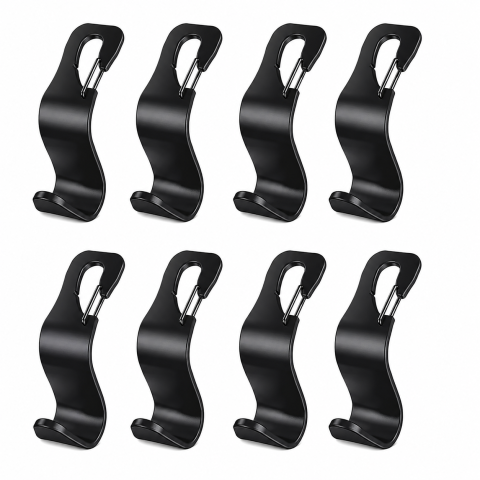 ARTICOLE AUTO - Set 8 suporturi carlig pentru scaun auto, negru, 12.7 x 6.8 cm, organizatoare pentru cumparaturi, genti si accesorii, rezistente pana la 40 kg