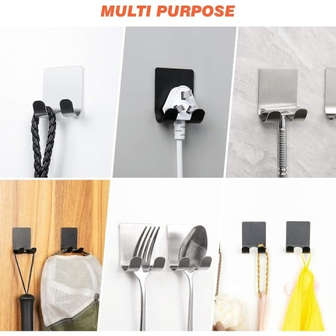 Set 8 suporturi de perete, pentru baie, universal, montare cu benzi autoadezive, 6x4.5 cm, negru [6]