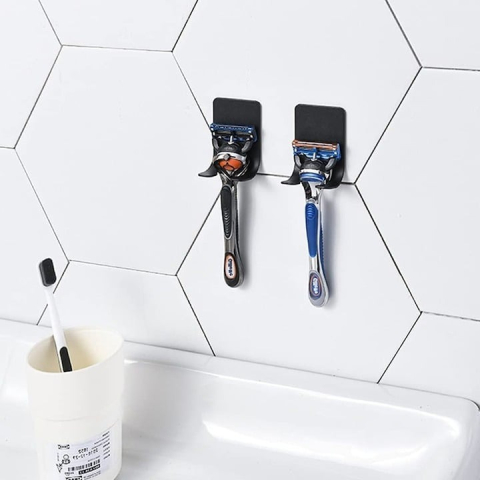 Set 8 suporturi de perete, pentru baie, universal, montare cu benzi autoadezive, 6x4.5 cm, negru [7]