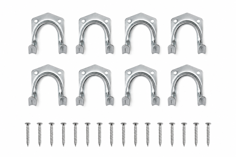 Set 8 suporturi metalice pentru furtun și unelte, montare pe perete, 7 x 5,5 x 6,5 cm fiecare, oțel galvanizat, argintiu, șuruburi incluse [2]