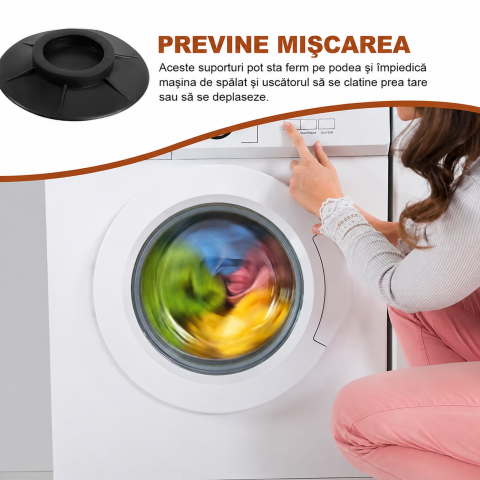 Set 8 suporturi negre 8,5 cm pentru masina de spalat, din cauciuc [5]