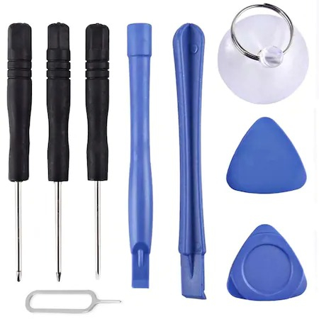 Surubelnite si biti - Set 9 instrumente pentru reparatii telefoane cu cheita SIM inclusa - Negru/Albastru