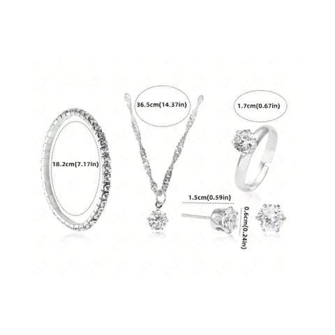 Set accesorii dama argintiu, ceas de mana quartz, bratara, colier cu pandantiv, cercei, inel si cutie cadou, bijuterii pentru tinute si evenimente [2]