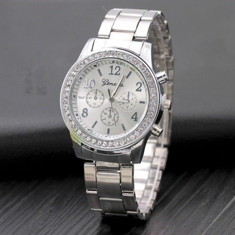 Set accesorii dama argintiu, ceas de mana quartz, bratara, colier cu pandantiv, cercei, inel si cutie cadou, bijuterii pentru tinute si evenimente [4]