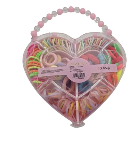 Set accesorii elastice par copii, cutie inima roz, 138 piese colorate, sortate pe compartimente – ideal pentru coafuri zilnice, joaca si cadou [6]