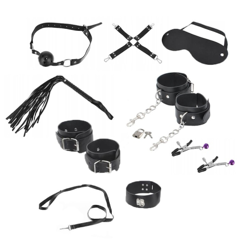 Set accesorii erotice pentru cupluri, 13 piese, din piele ecologica, negru – accesorii pentru relaxare si activitati in doi [10]