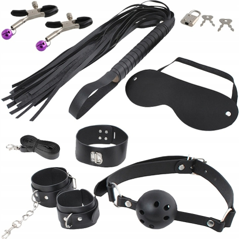 Set accesorii erotice pentru cupluri, 13 piese, din piele ecologica, negru – accesorii pentru relaxare si activitati in doi [6]