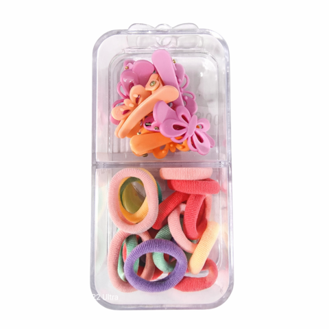 Set accesorii par 18 elastice 1.5 cm si 5 cleme model fluturas 3 cm, multicolor [1]