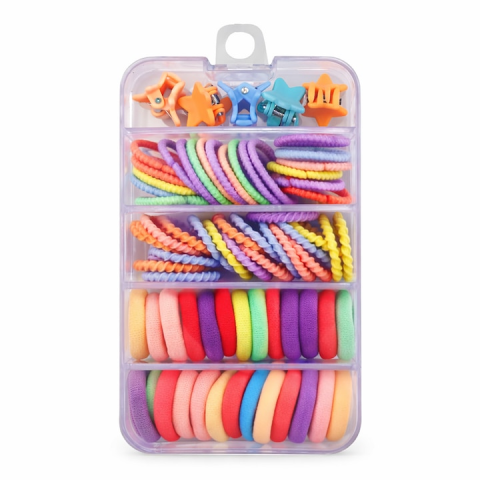 CASA & GRADINA - Set accesorii par 26 elastice, 20 elastice spiralate, 20 elastice 2 cm, 5 cleme steluta 0.8 cm, multicolor, cutie organizator