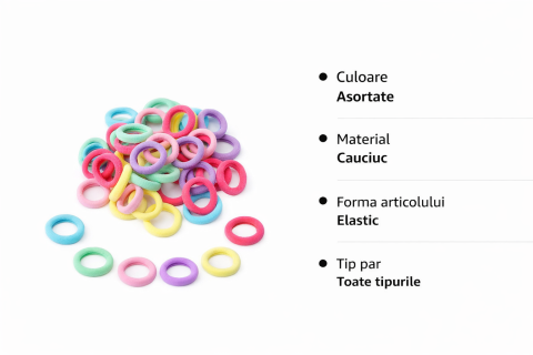 Set accesorii par colorate, 25 elastice 1,5 cm si 16 cleme inimioara 0,8 cm, organizator inclus [7]