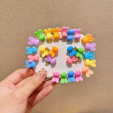 Set accesorii par copii cu cutie organizator, 26 elastice textile 2 cm, 80 elastice cauciuc multicolore si 5 cleme iepuras 0.8 cm [3]