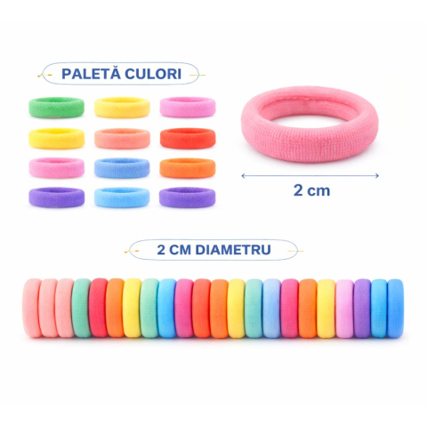 Set accesorii par copii cu cutie organizator, 26 elastice textile 2 cm, 80 elastice cauciuc multicolore si 5 cleme inimioara 0.8 cm [9]