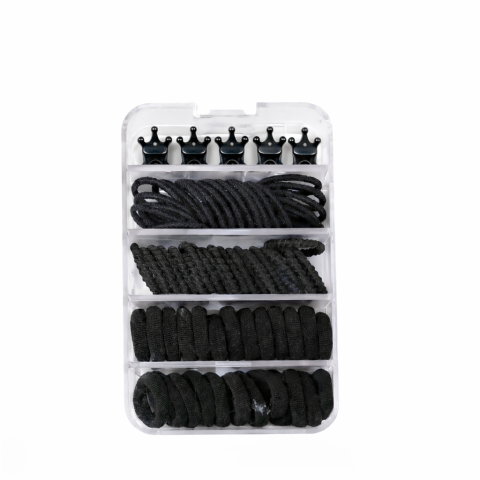 CASA & GRADINA - Set accesorii par negre, 26 elastice textile, 40 elastice cauciuc si 5 cleme mini, organizator compartimentat